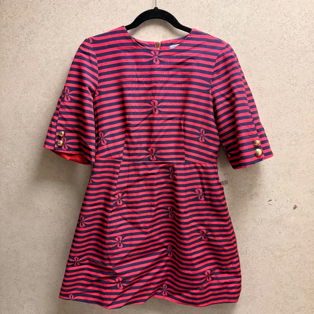 Draper James 8 Red Navy Blue Striped Preppy Feminine Modern Clean Girl Dress‎